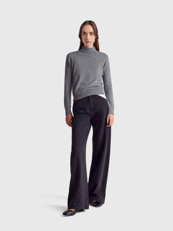 Dark gray turtleneck in pure cashmere Women