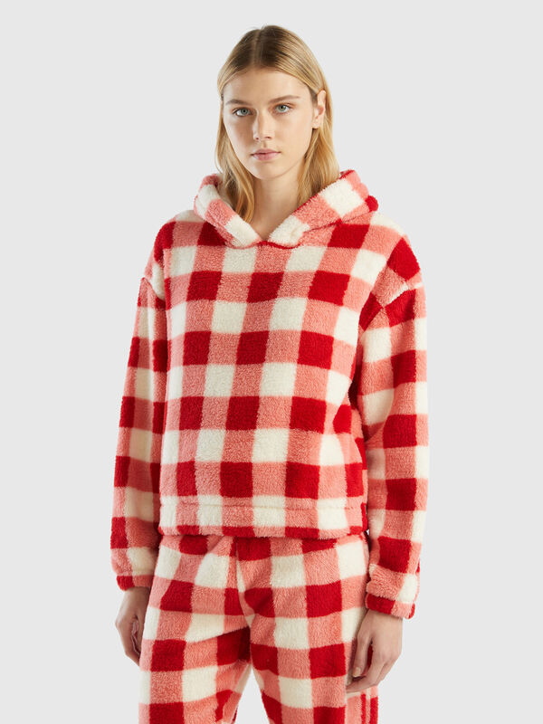 Hooded top in checked fur Women