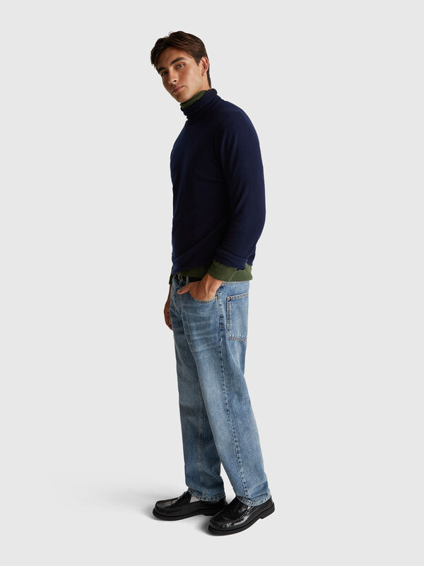 Dark blue turtleneck in pure Merino wool Men