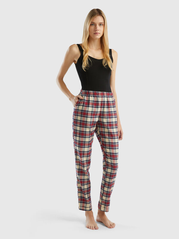 Red and blue tartan trousers Women