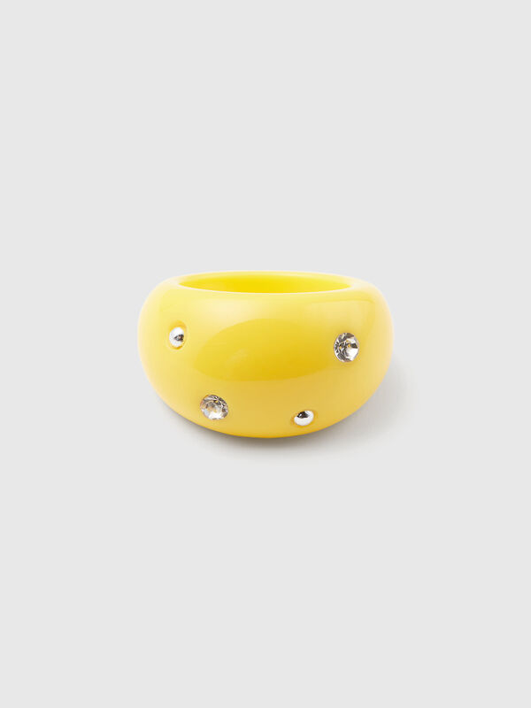 Yellow ring with rhinestones and studs Women