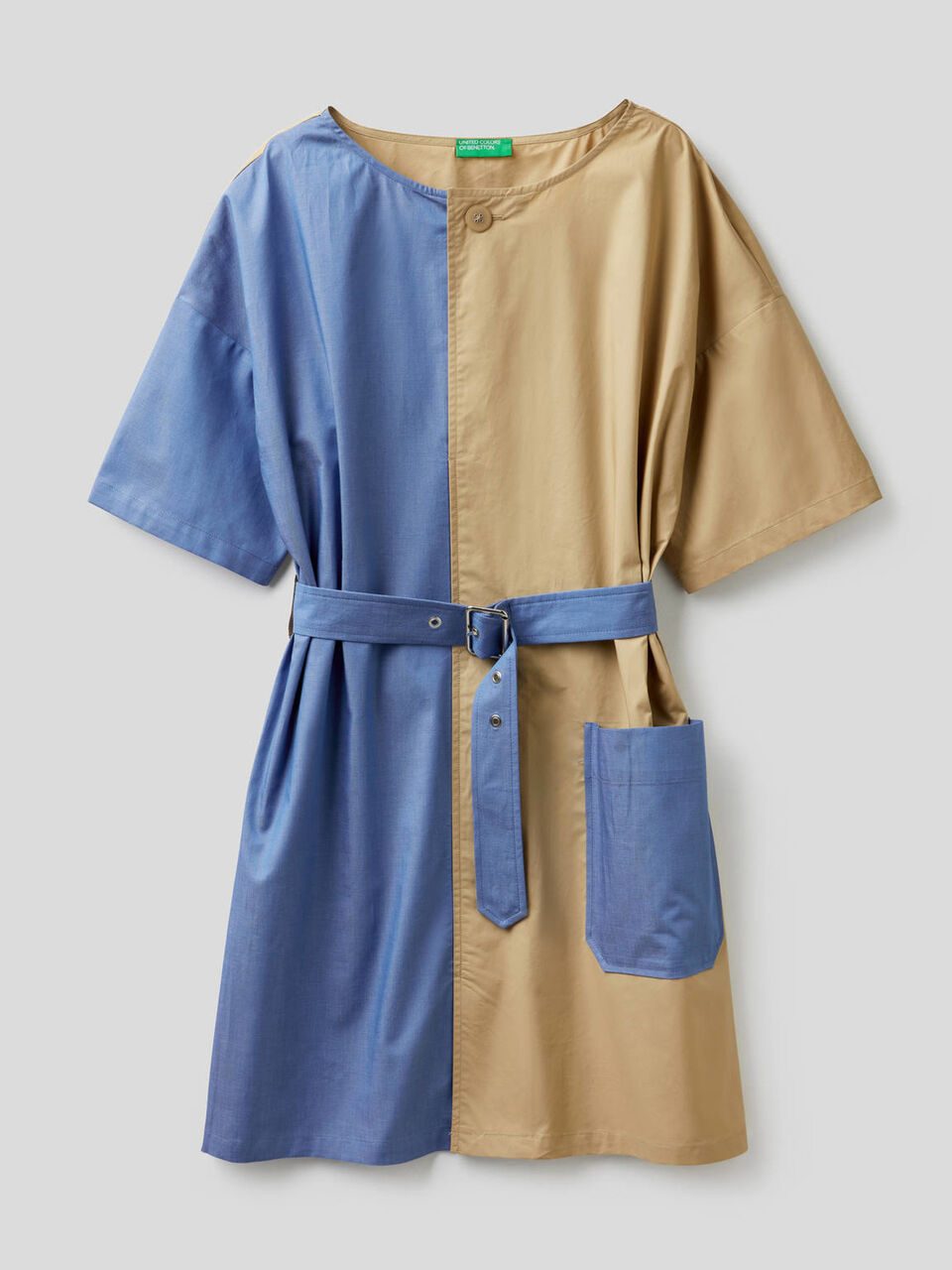 Short two-tone dress in pure cotton image number 1