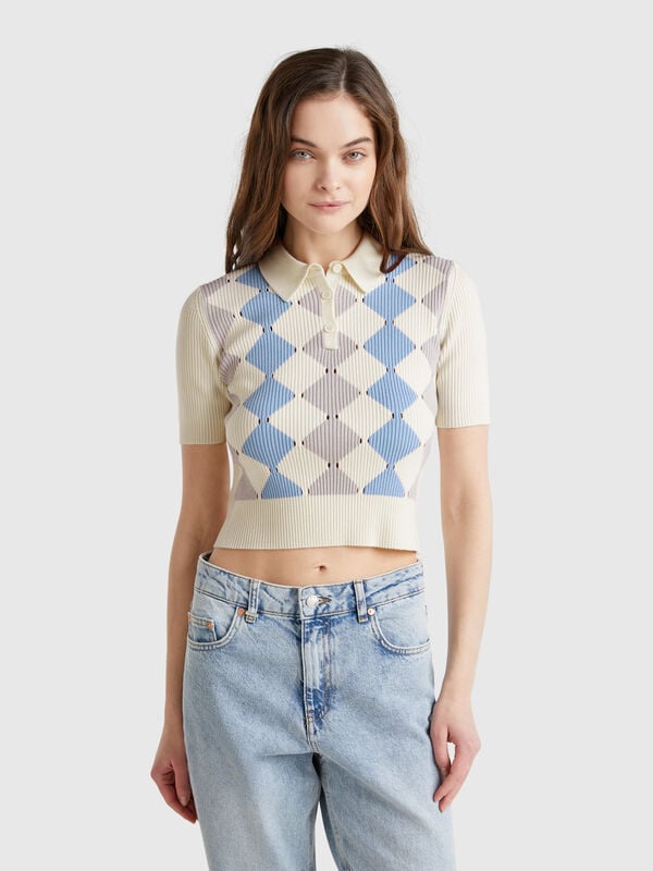 Knit polo with diamond inlay Women