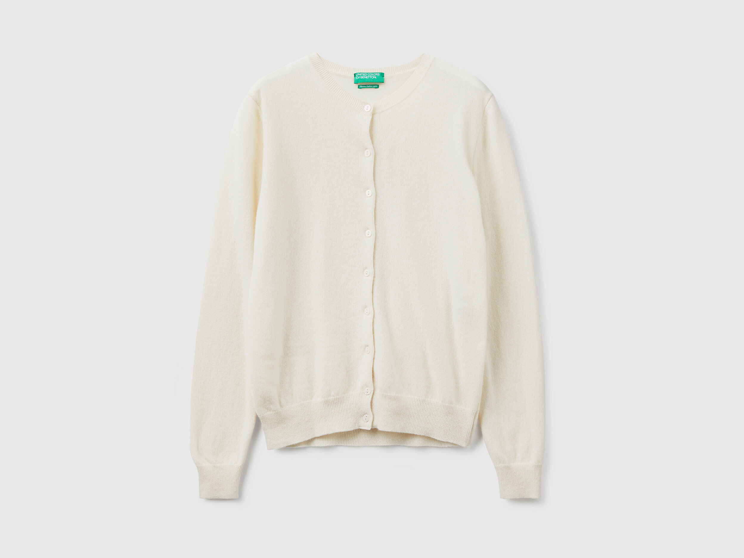 Cream crew neck cardigan in pure Merino wool