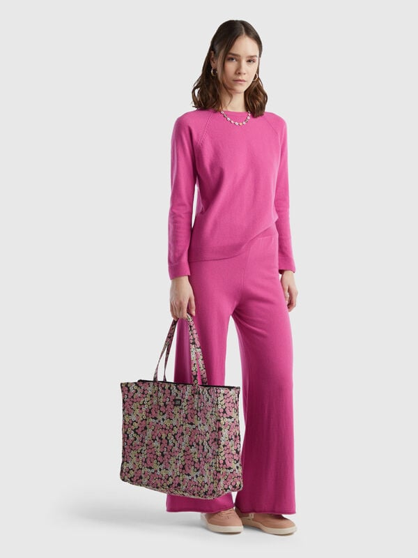 Pink wide trousers in cashmere and wool blend Women