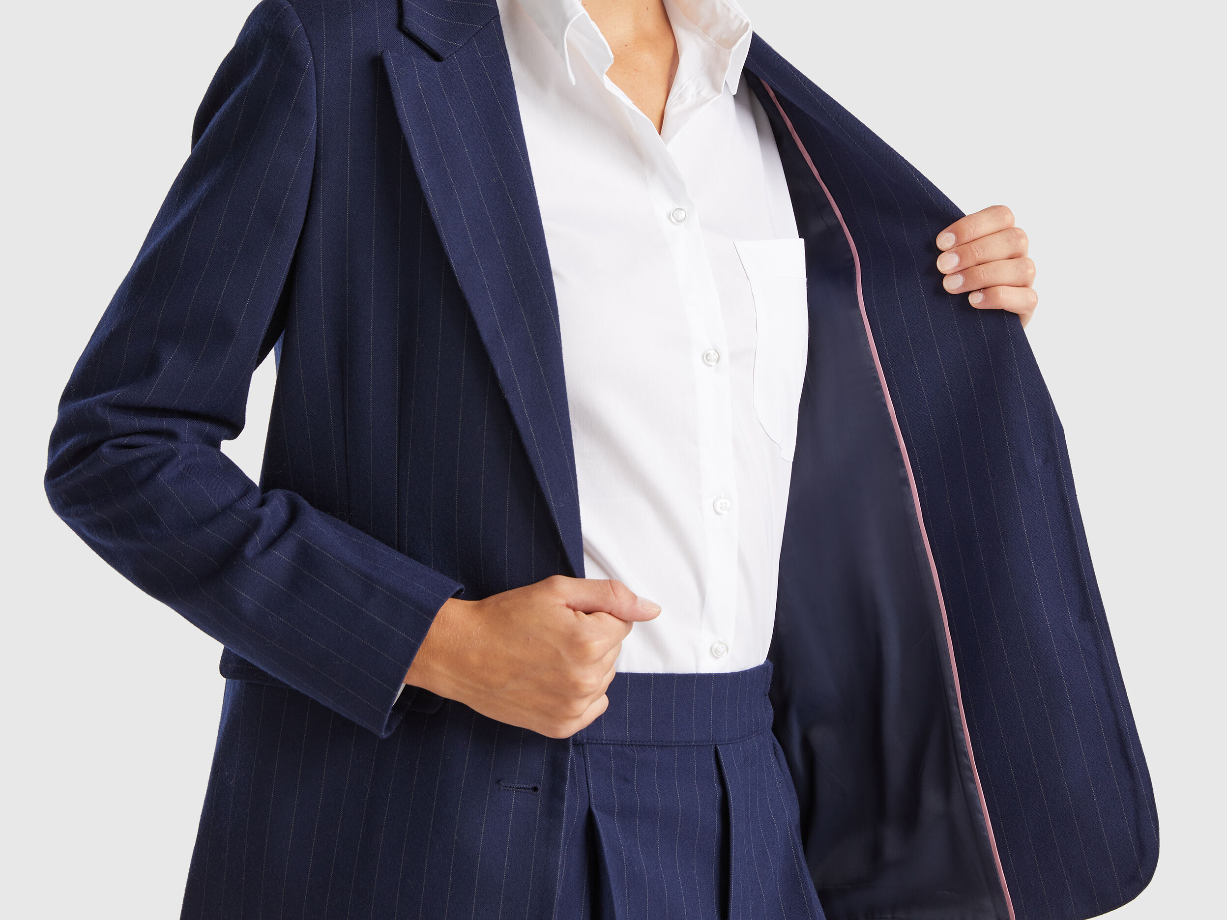 Pinstripe blazer in viscose blend Dark Blue Benetton