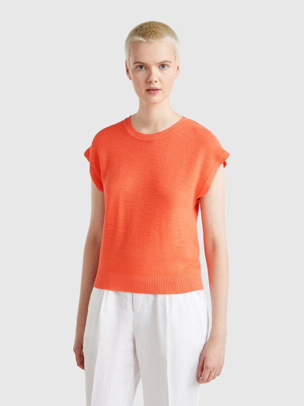 Vest in cotton and linen blend Women