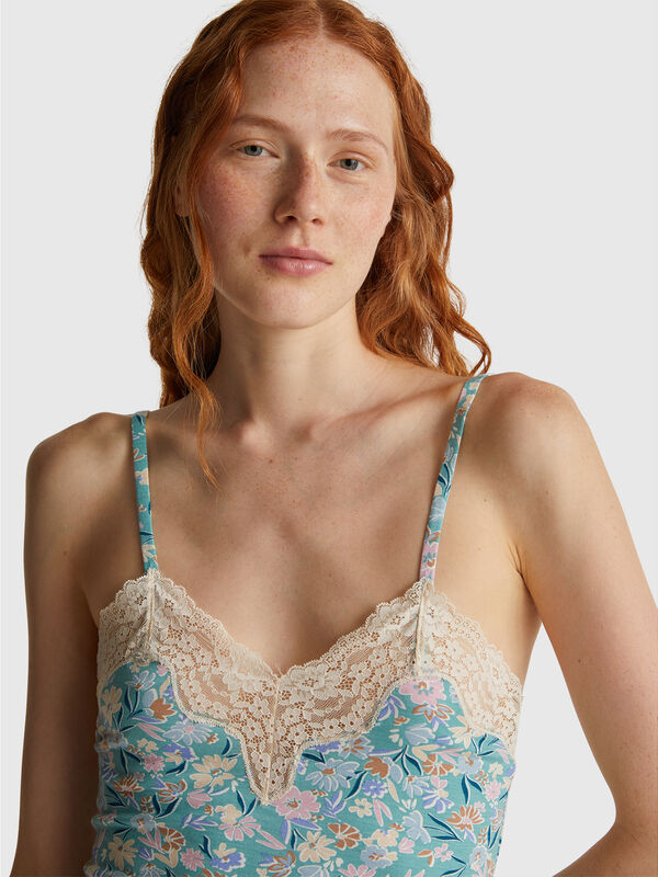 Floral tank top with lace Women