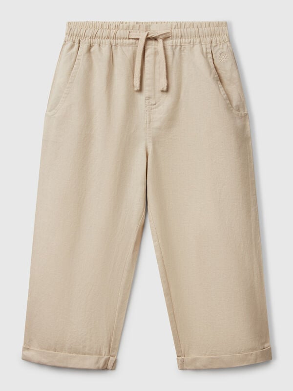Trousers in linen blend with drawstring Junior Boy