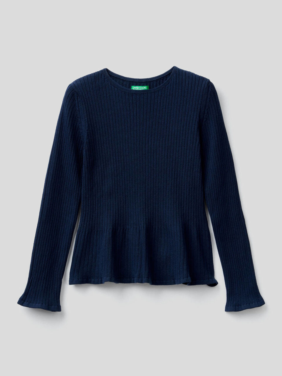 Ribbed knit sweater with flared bottom. image number 1