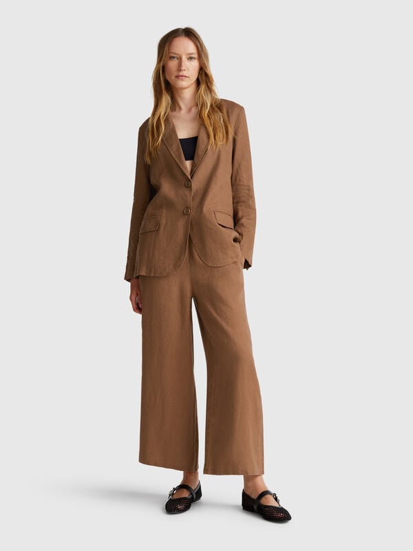 Wide leg trousers in pure linen Women