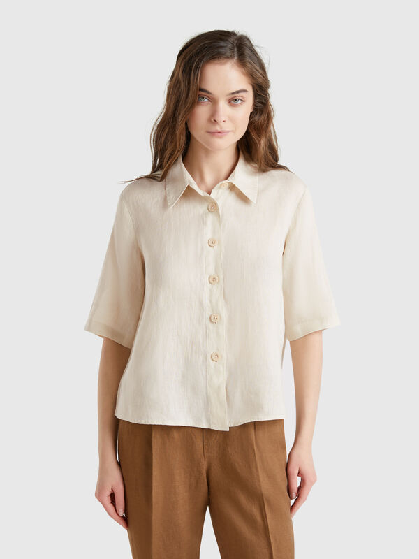 Short shirt in pure linen Women