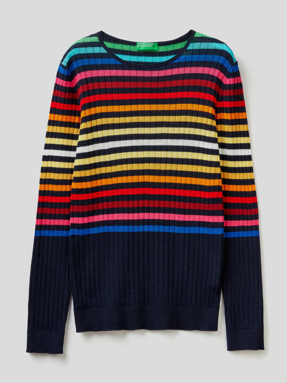 Sweater in 100% cotton with multicolor stripes image number 1
