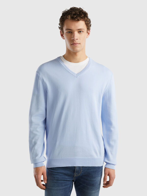 V-neck sweater in pure cotton Men