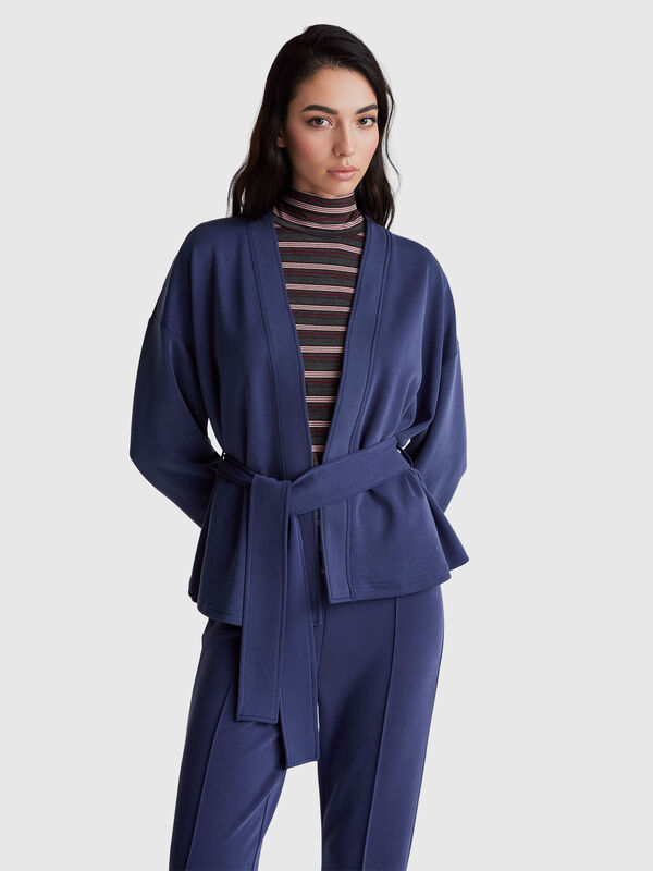 Cardigan with belt in sweat fabric Women