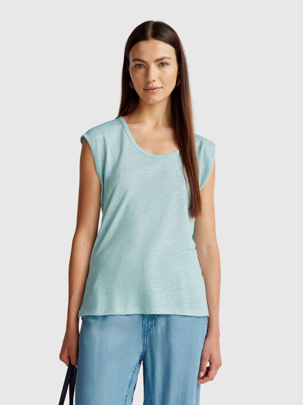 Wide neck t-shirt in pure linen Women