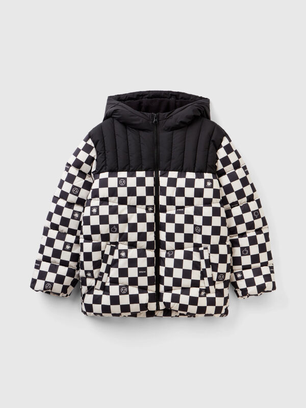 Padded jacket with checkered print