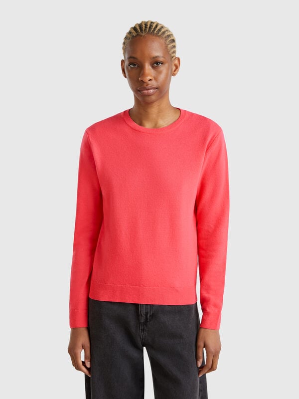 Cyclamen crew neck sweater in Merino wool Women