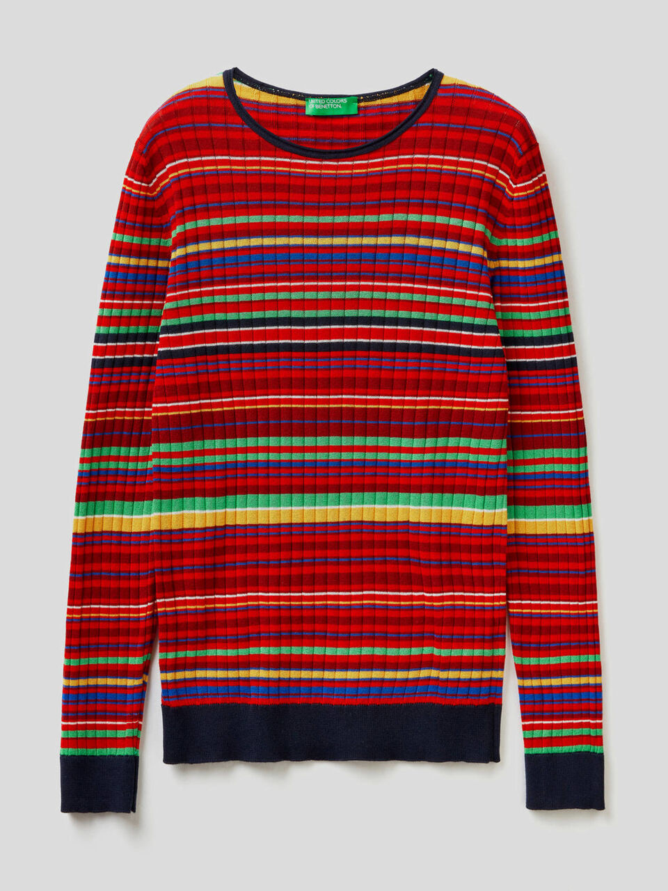 Sweater in 100% cotton with multicolor stripes image number 1