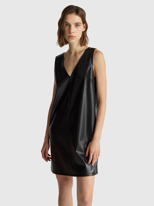 V-neck dress in imitation leather Women