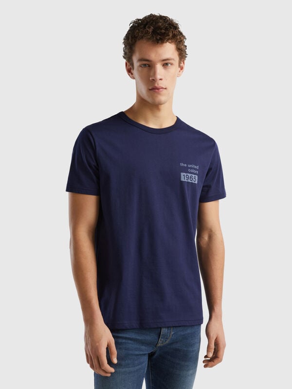 Dark blue t-shirt in organic cotton with logo print Men