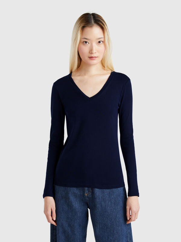 Long sleeve t-shirt with V-neck Women