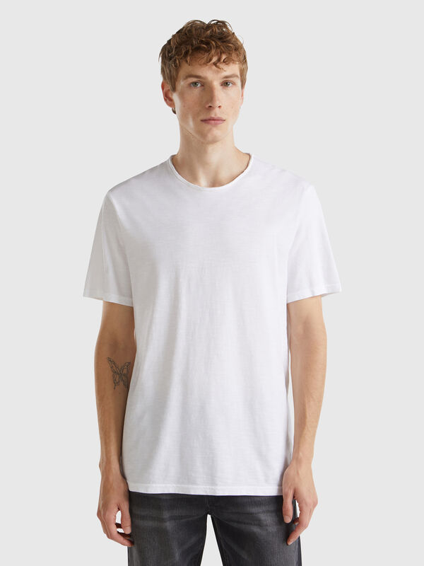 White t-shirt in slub cotton Men