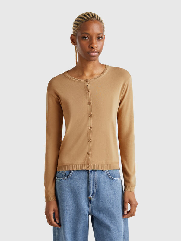 Pure cotton crew neck cardigan Women