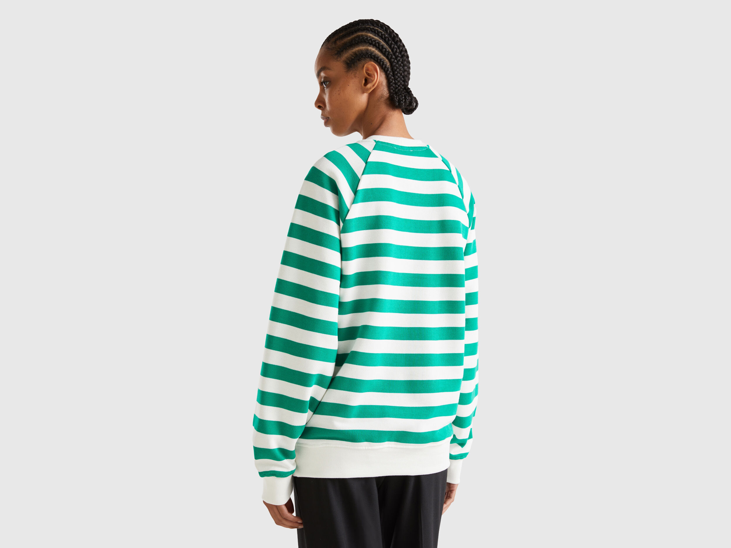 Green and hotsell white striped sweatshirt