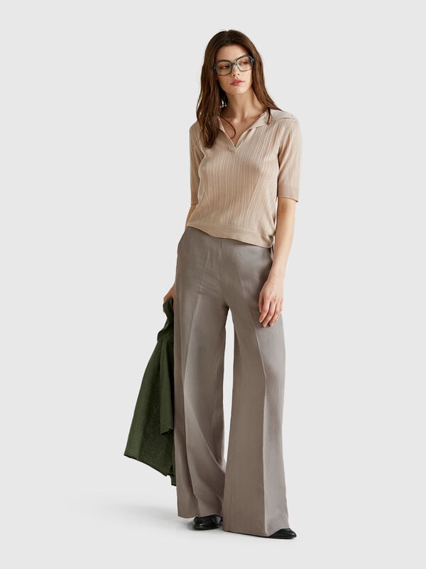 Palazzo trousers in 100% linen Women