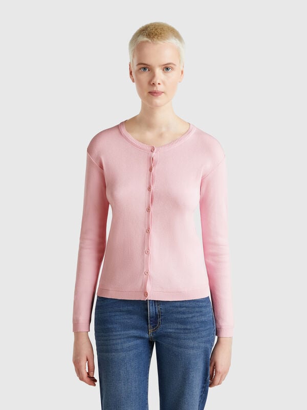 Pure cotton crew neck cardigan Women