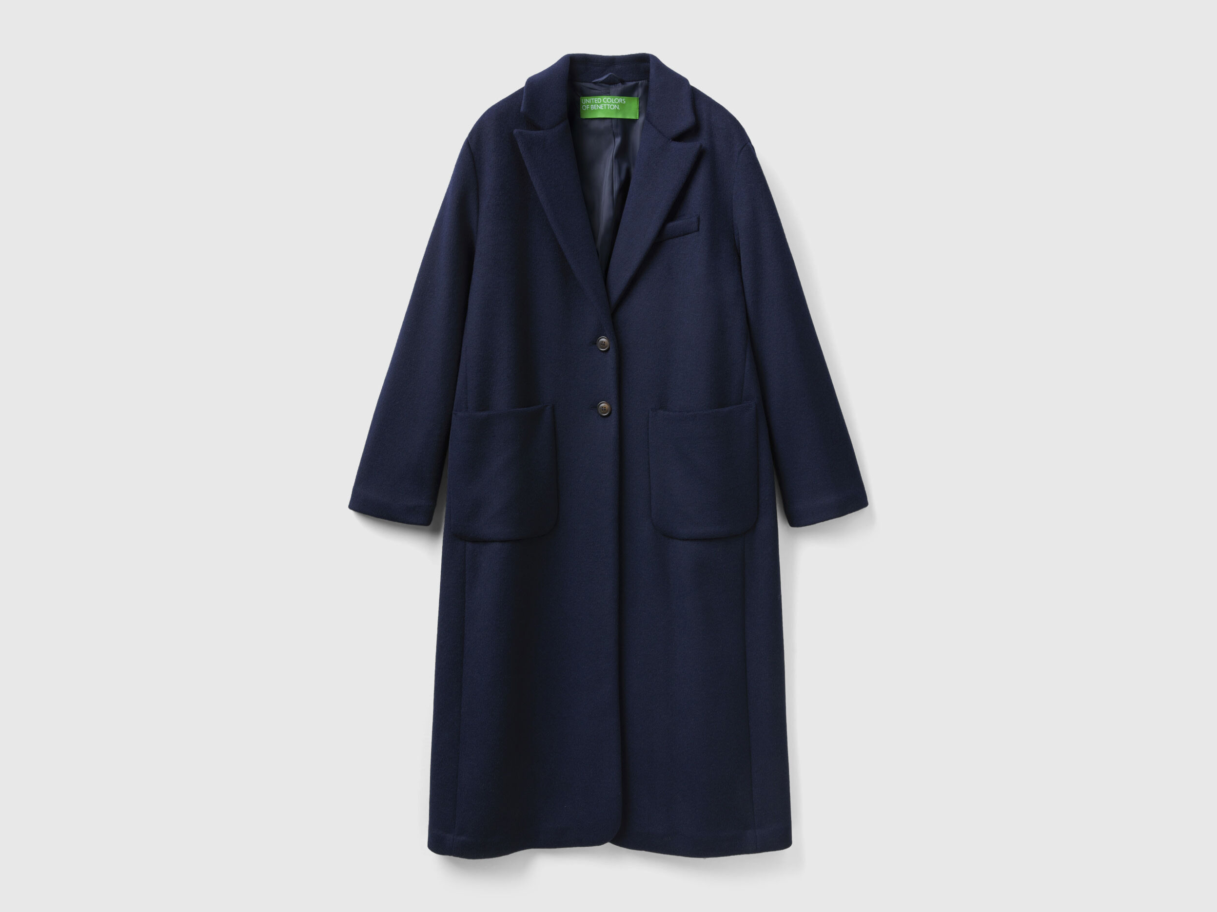 Midi coat in Shetland wool blend Dark Blue Benetton