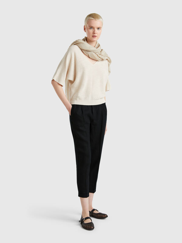 Cropped trousers in 100% linen Women
