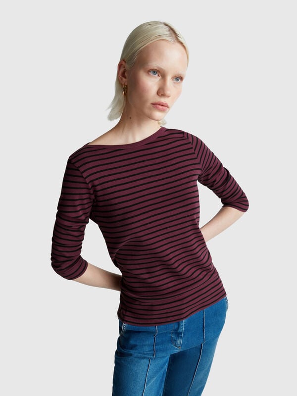 Striped 3/4 sleeve t-shirt in pure cotton Women