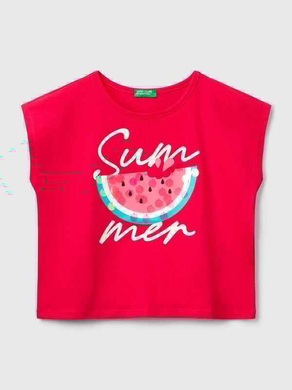 T-shirt with print and sequins Junior Girl