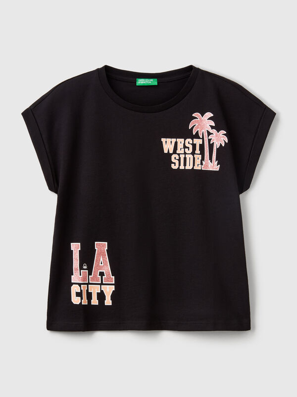 Boxy fit t-shirt with print and glitter Junior Girl