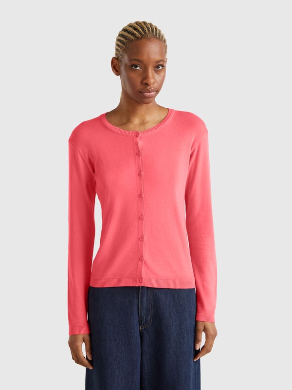 Pure cotton crew neck cardigan Women
