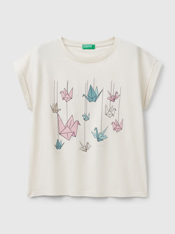 Boxy fit t-shirt with print and glitter Junior Girl
