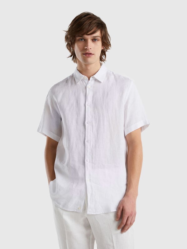 100% linen short sleeve shirt Men