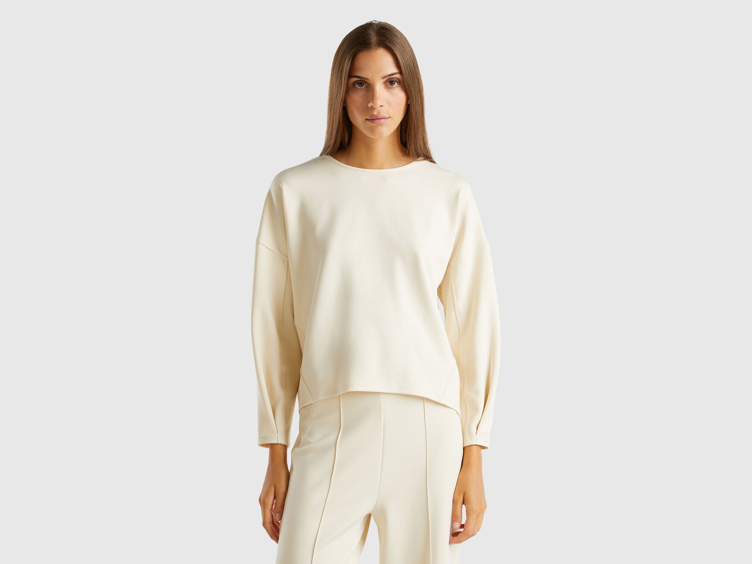 Lightweight sweatpants in cotton and Modal blend Creamy White Benetton