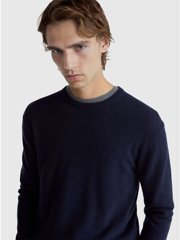 Dark blue sweater in pure Merino wool Men