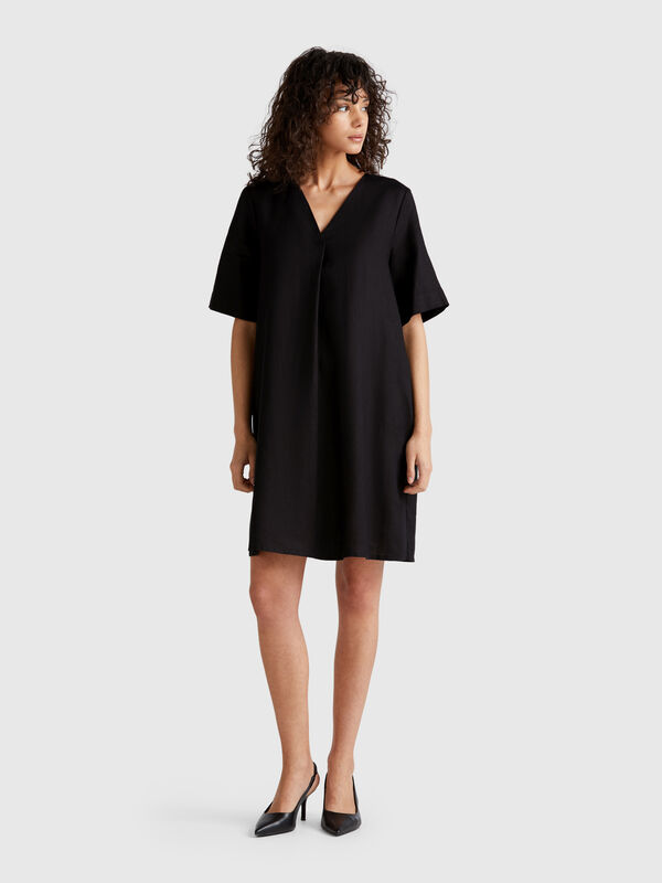 Short sleeve dress in pure linen Women
