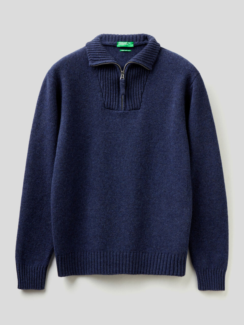 Sweater with zipped collar in pure wool image number 1