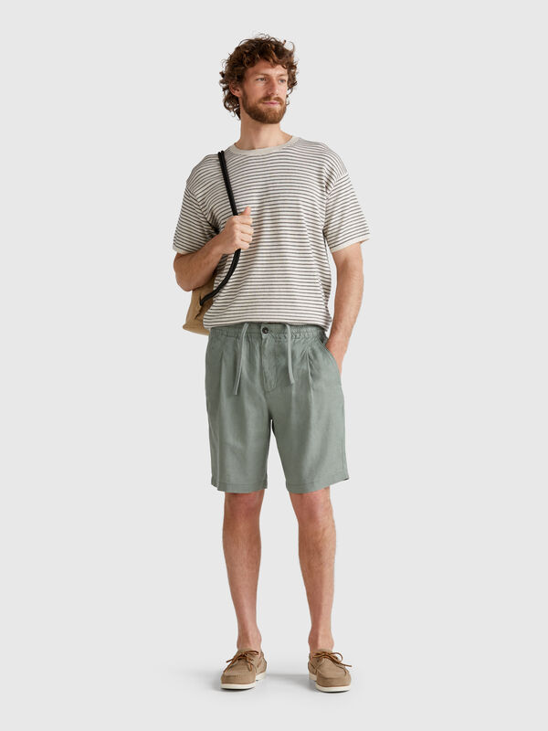 Bermuda shorts with drawstring in pure linen Men