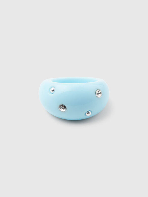 Aqua green ring with rhinestones and studs Women