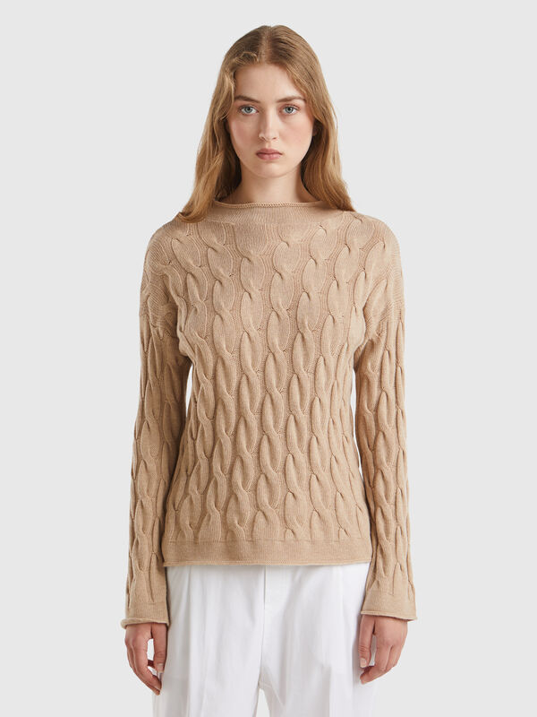 Cashmere blend sweater with cable knit Women
