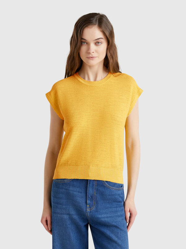 Vest in cotton and linen blend Women