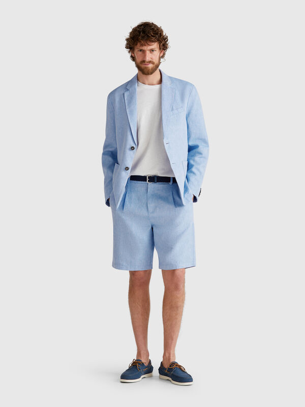 Striped bermudas in linen blend Men