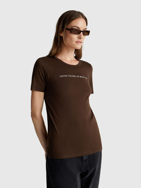 T-shirt in 100% cotton with glitter print logo Women