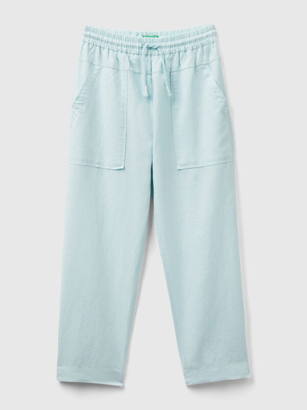 Trousers in linen blend with drawstring Junior Girl